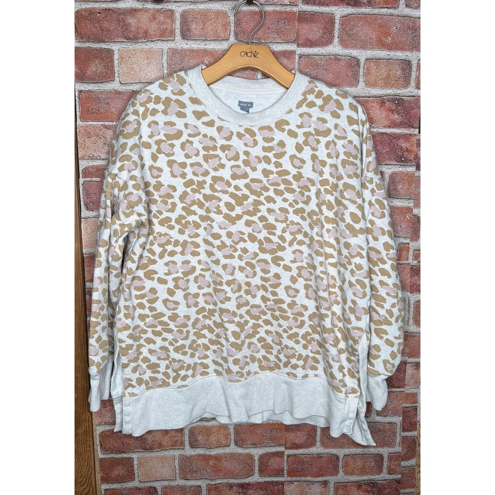 Aerie Leopard Print Sweatshirt Womens Medium Tan Pink Animal Crewneck Pullover
